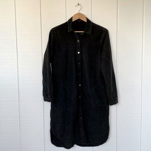 Washed Black Denim Button Down Shirt Dress / Jacket